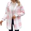 Cappotto Invernale da Donna Colore a Contrasto Stampa a Quadri Velluto Spesso Double-Face con Cappuccio Punto Aperto Polsini Elasticizzati Largo Tenere Caldo Soprabito