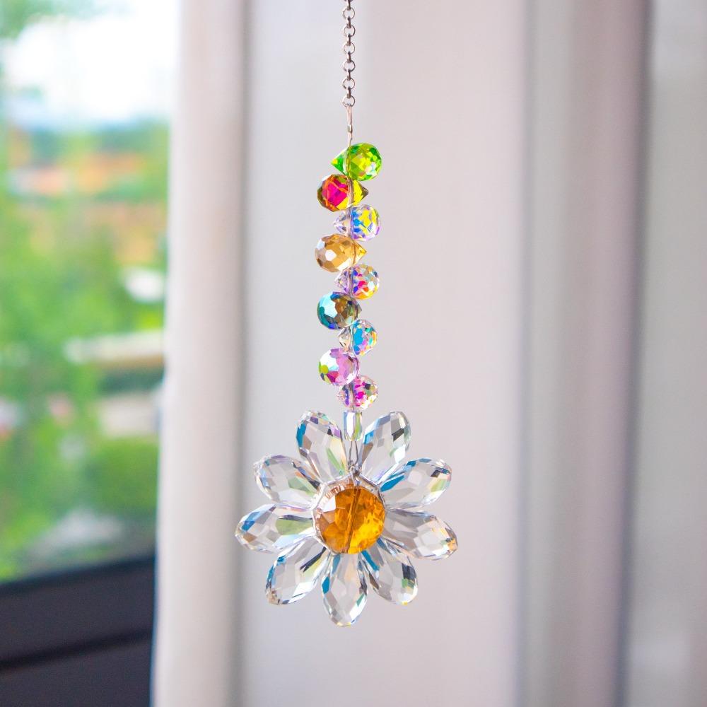 Glass Crystal Pendant Rainbow Maker Indoor Window Sunflower Sun Catcher Ornament Christmas Gift Yard Garden Decorations