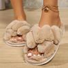 Unisex Autumn Winter Large Size Velvet Fur Slippers Men Thin Bottom Anti Slip Indoor Shoes Women Warm Cotton Slippers 36-43