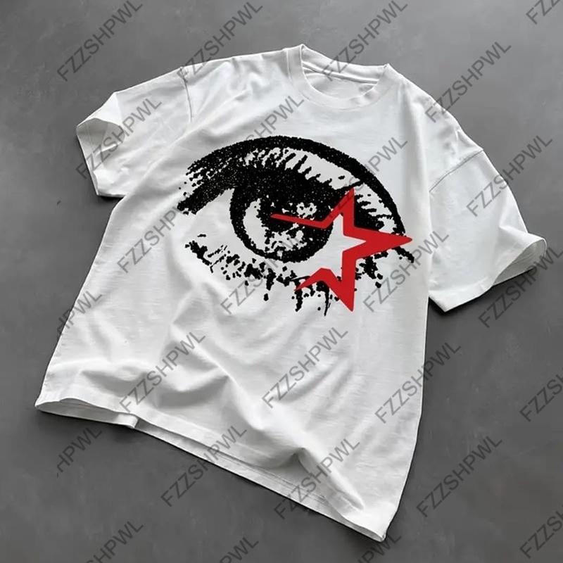 Schickes Hip Hop Y2K Baumwoll-T-Shirt Harajuku Grafikdruck Streetwear Tee Übergroßes Subkultur Kurzarm-T-Shirt Rock Gothic Top