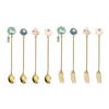 4Pcs Stainless Steel Dessert Spoon Fork Long Handle Coffee Stirring Spoons Cats Teaspoon for Dessert Milkshakes Salad