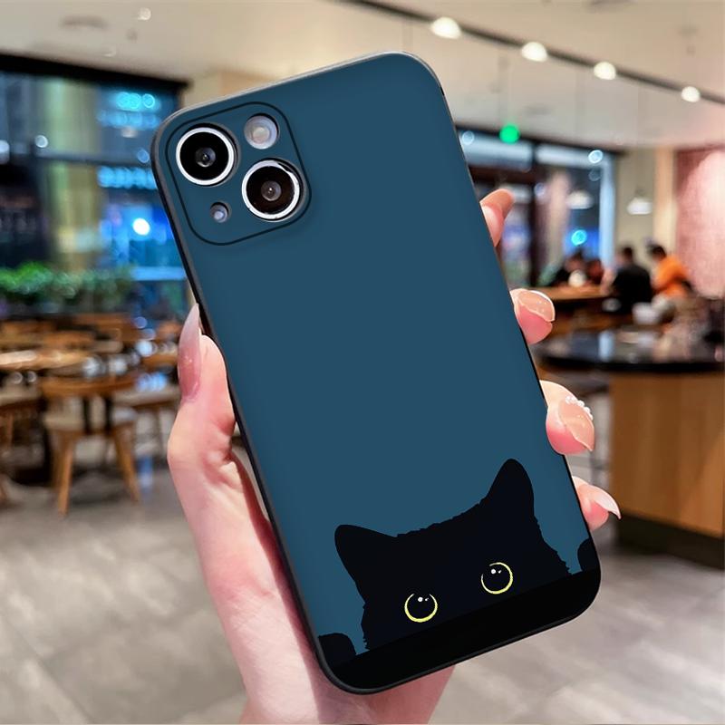 Black and White Cat Silhouette Art Phone Case for iPhone 17 16 15 14 13 12 11 Series Pro Max Plus Double Layer Protection