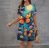 Fashion 3D Print Summer Dress Loose Casual Short Sleeve O-Neck Mini Dress
