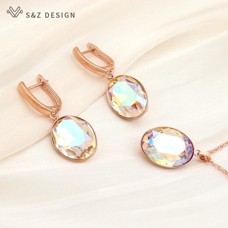 

Роскошные красочные овальные серьги в форме яйца с кристаллами, комплекты ювелирных изделий для женщин, свадебное модное ожерелье с подвеской