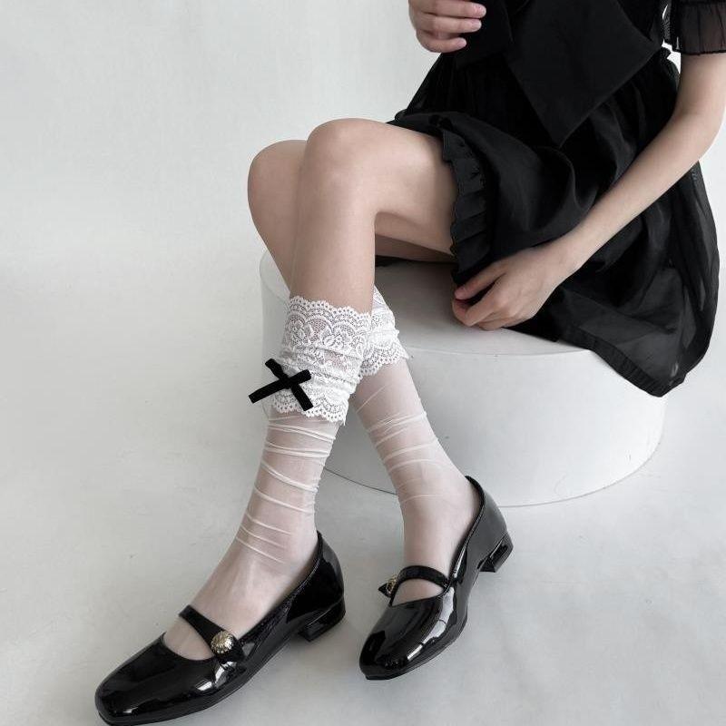 Summer Lolita Japanese Girls Lust For The Wind, White Streamer Bow, Any Cut Stockings, Children'S Knee Socks