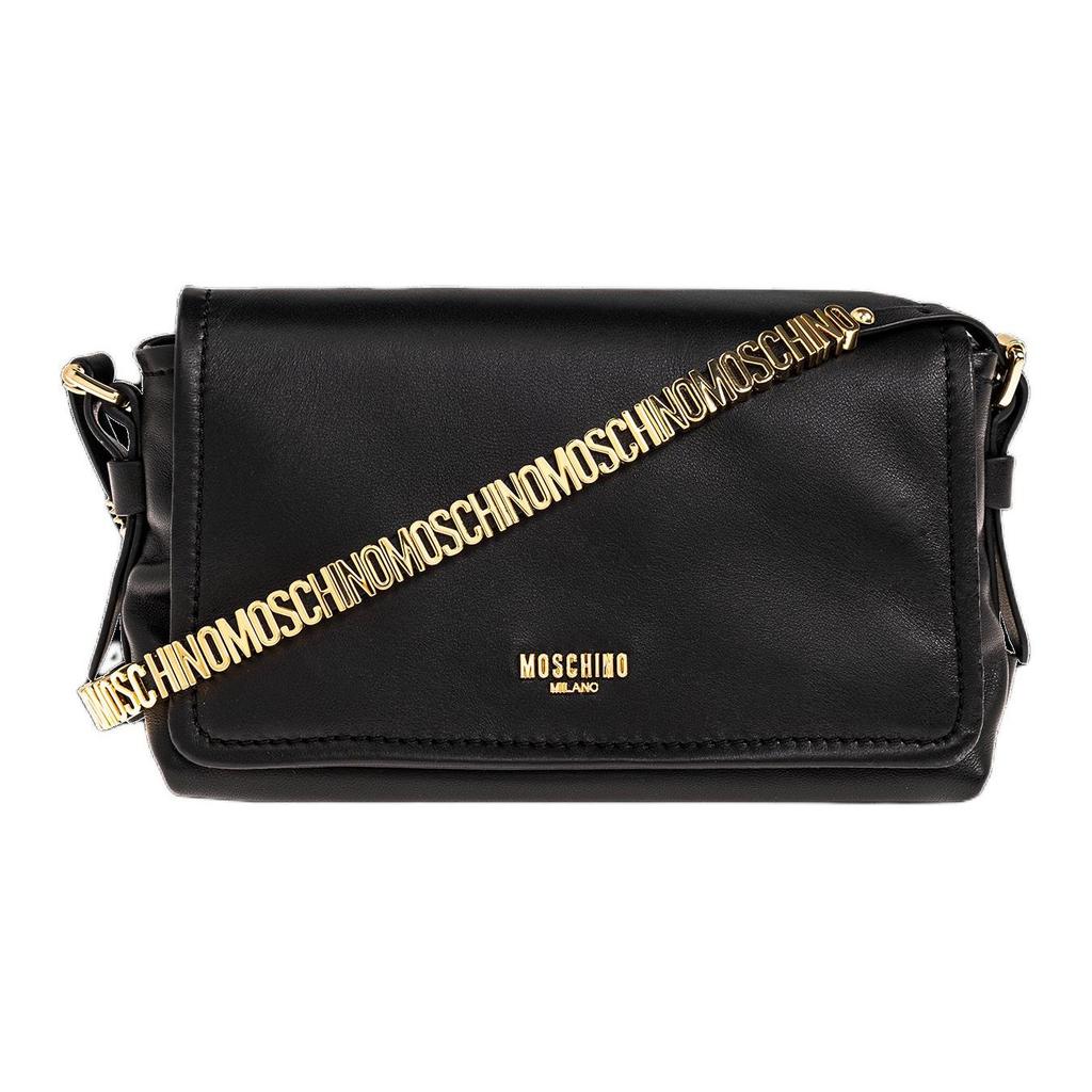 Moschino Logo Detail Magnetic Snap Leather Crossbody Shoulder Bag Women bags Black A755280021555