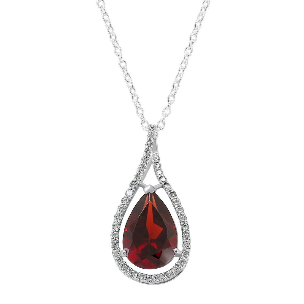 Natural Teardrop Garnet Gemstone Pendant 925 Sterling Silver Bridal Gift Pendant
