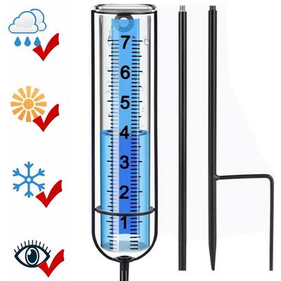 Outdoor Rain Gauge with Stake Water Rain Meter Adjustable Height Transparent Rain Gauge Large Numbers for Garden Lawn Yard