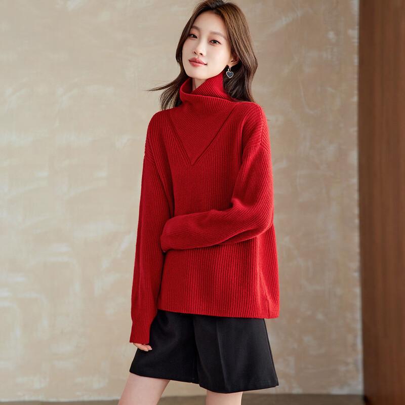 Women s 100% Wool Loose Ribbed Turtleneck Sweater One Size