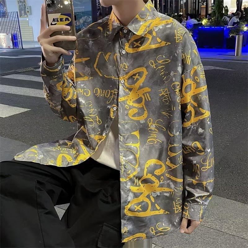 2024 Letter Long Sleeved Shirt Ins Loose Shirt Men'S Summer Trend Versatile Casual Jacket