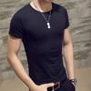 V-Neck Short Sleeve Thin Men T-shirt Summer Solid Color Slim Fit Tee Top Streetwear