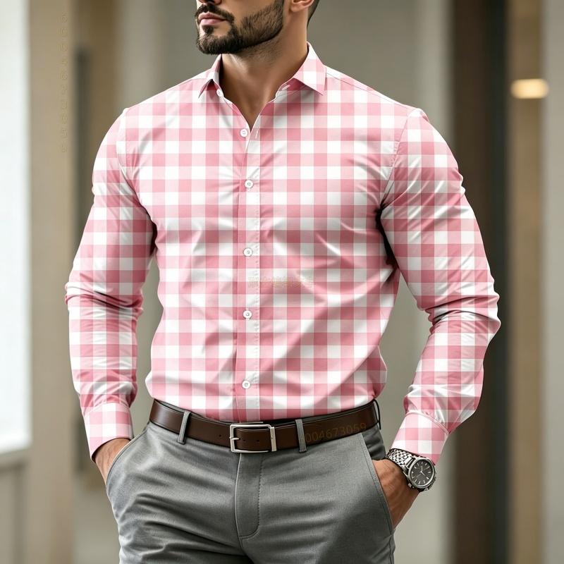 Wysokiej jakości męska koszula w kratę z długim rękawem o stylowym kroju, modna męska koszula w stylu business casual na wiosnę i jesień