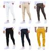 Men Pants Slim Fit Mid Waist Solid Color Soft Breathable Pockets Business