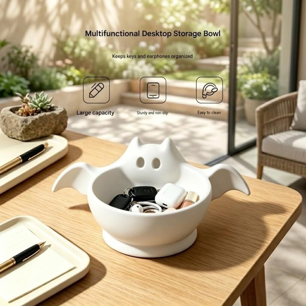 Luminous Ghost Bat Desktop Decor Tray Cute Halloween Snack Bowl  Desk Organizer