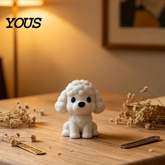 Vit Pudel Dekor 3D-printad Figur, Söt Mini Nallehund Skrivbords med Nordisk Heminredning Matt, Minimalistisk Bordsdekoration för