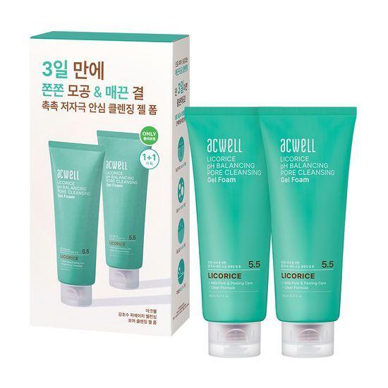 Acwell Licorice Water PH Balancing Pore Cleansing Gel Foam Double Pack (160ml+160ml)
