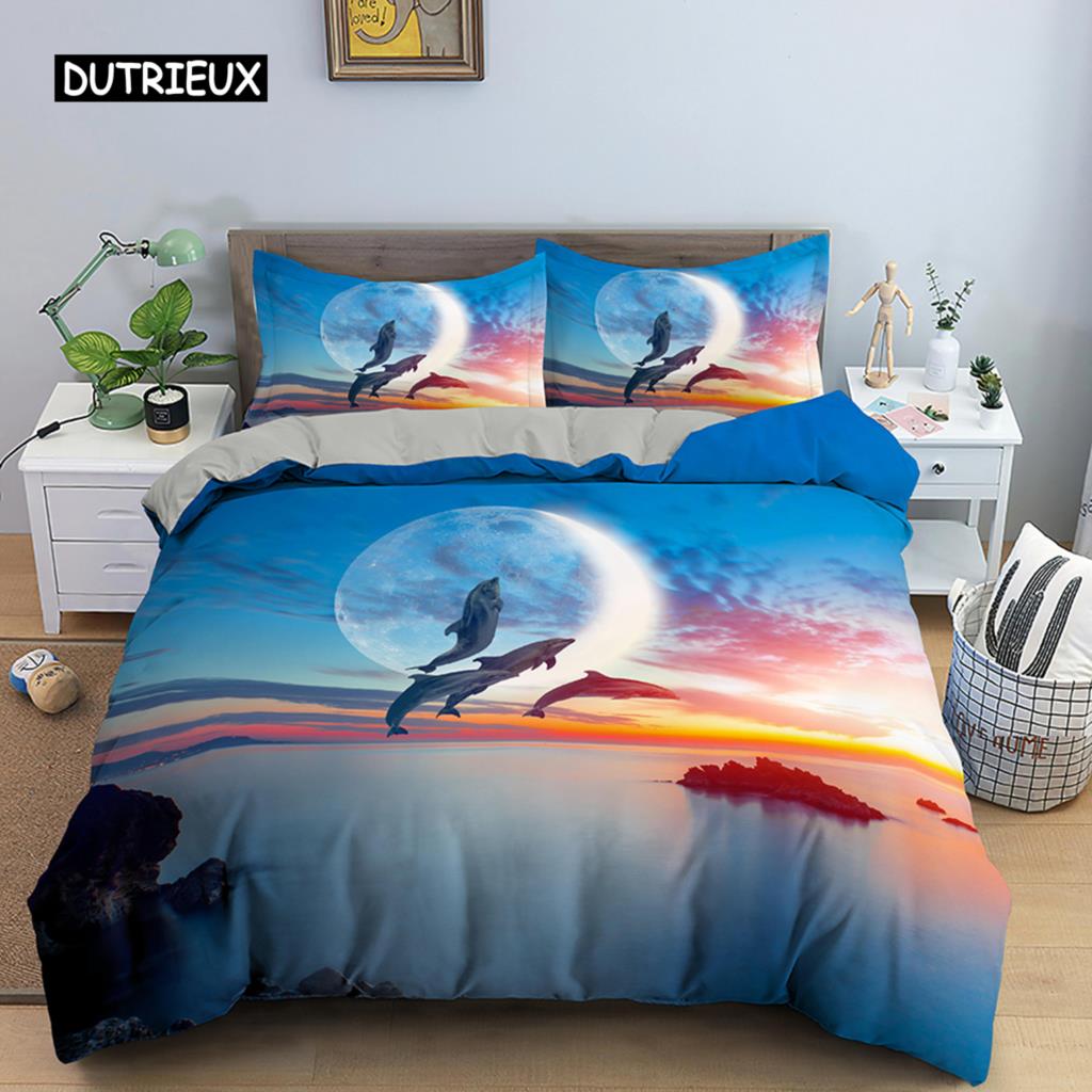 Dolphin Duvet Cover 3D Bedding Set Boys Girls Adults Comforter Cover Queen King Home Textiles Marine Life Polyester Quilt Cover