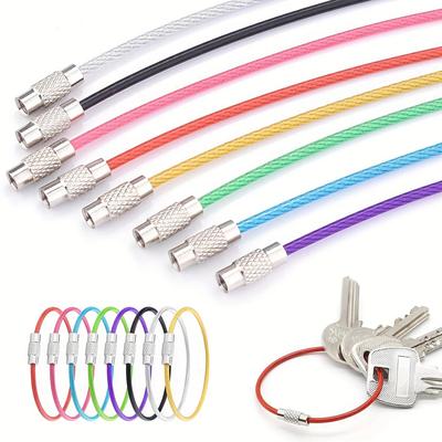 Colorful Stainless Steel Wire Keychain Ring Key Keyring Circle Rope Cable Loop Outdoor Camp Luggage Tag Screw Lock Gadget