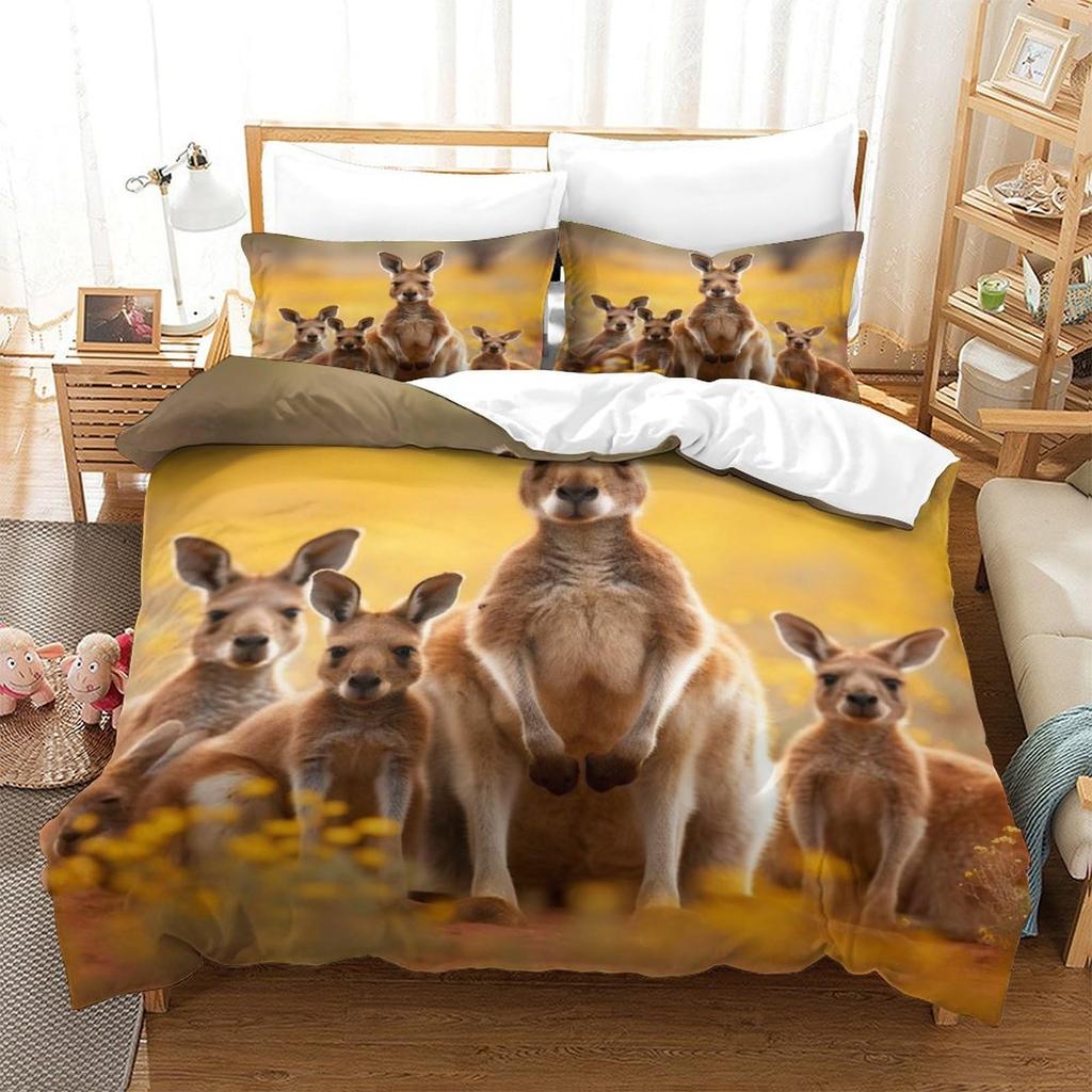 Kangaroo Sada povlečení na přikrývku pro děti Chlapci Dívky Povlaky na přikrývku Queen Lehký Péřový Pokojová dekorace 2 Povlaky na polštáře 1 Povlak na přikrývku Bez přikrývky