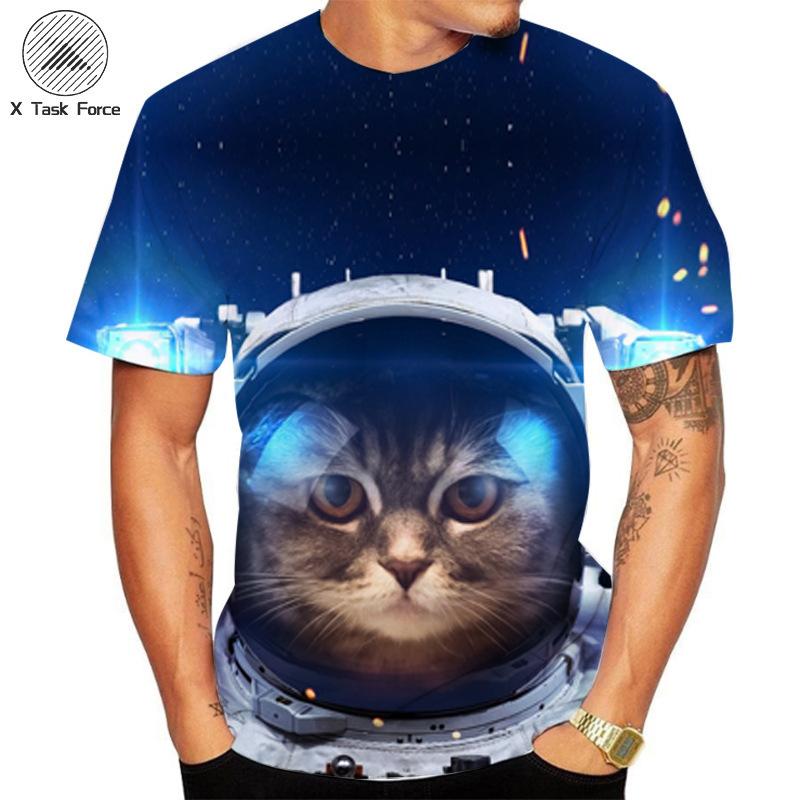 Summer Round Neck 3D Cat Printed Top Fashionable Casual Short Sleeved Men's T-shirts