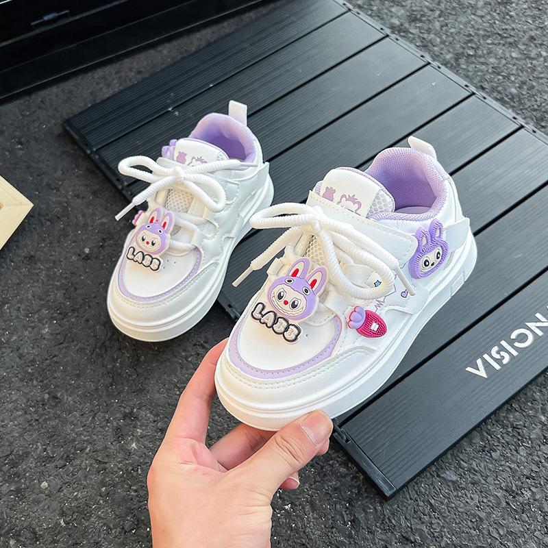 Children's and girls board shoes 2025 spring and autumn models fashionable soft-soled non-slip l rabub little girl casual little white shoes