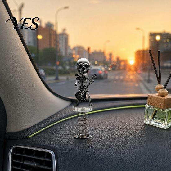 Car Interior Accessories Skull Spring Ornament, Rocking Figurine, Acrylic Swaying Expressive Skeleton Dashboard Decor for Vehicle, Wear-resistant