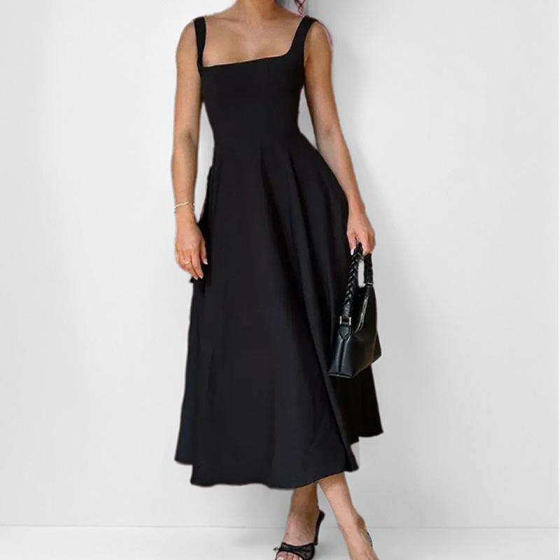 

Новая женская одежда, простое и элегантное платье на бретелях с сексуальной открытой спиной S чёрный