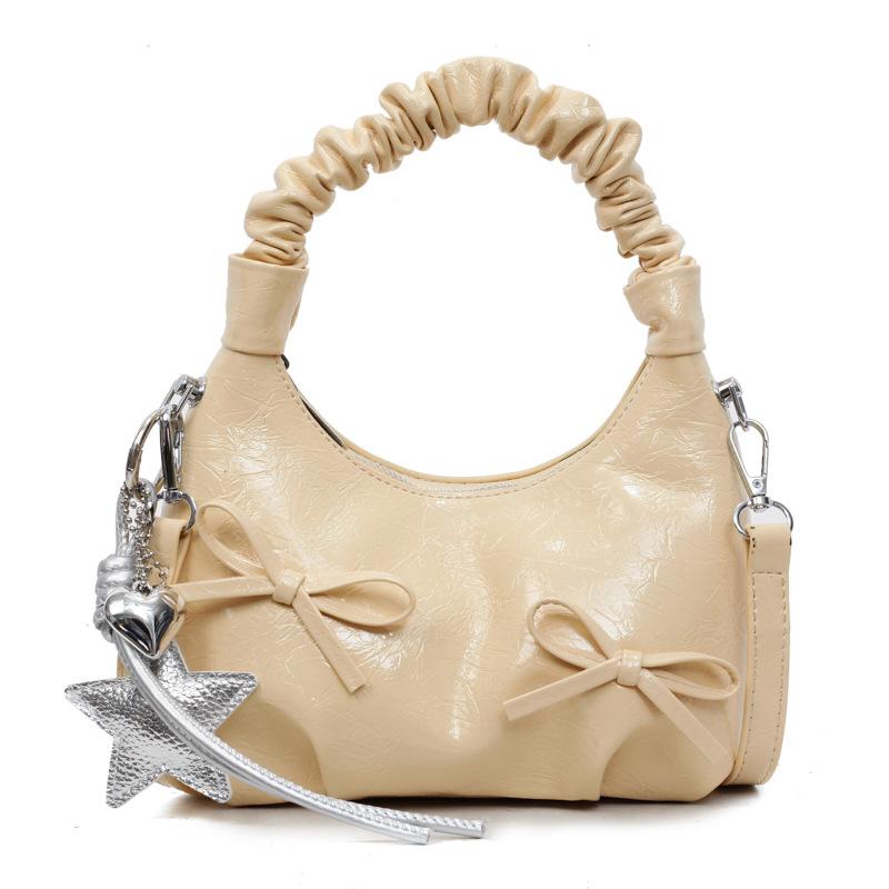 2025 summer new bow underarm bag women's leisure commuting niche pleated cloud bag dumpling bag