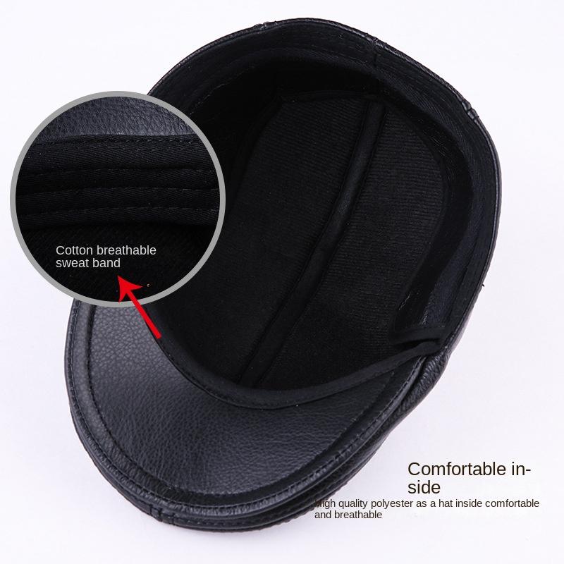 Genuine Cowhide Leather Men Berets Cap Hat High Quality Fashion Men's Real Leather Adult Black Hats