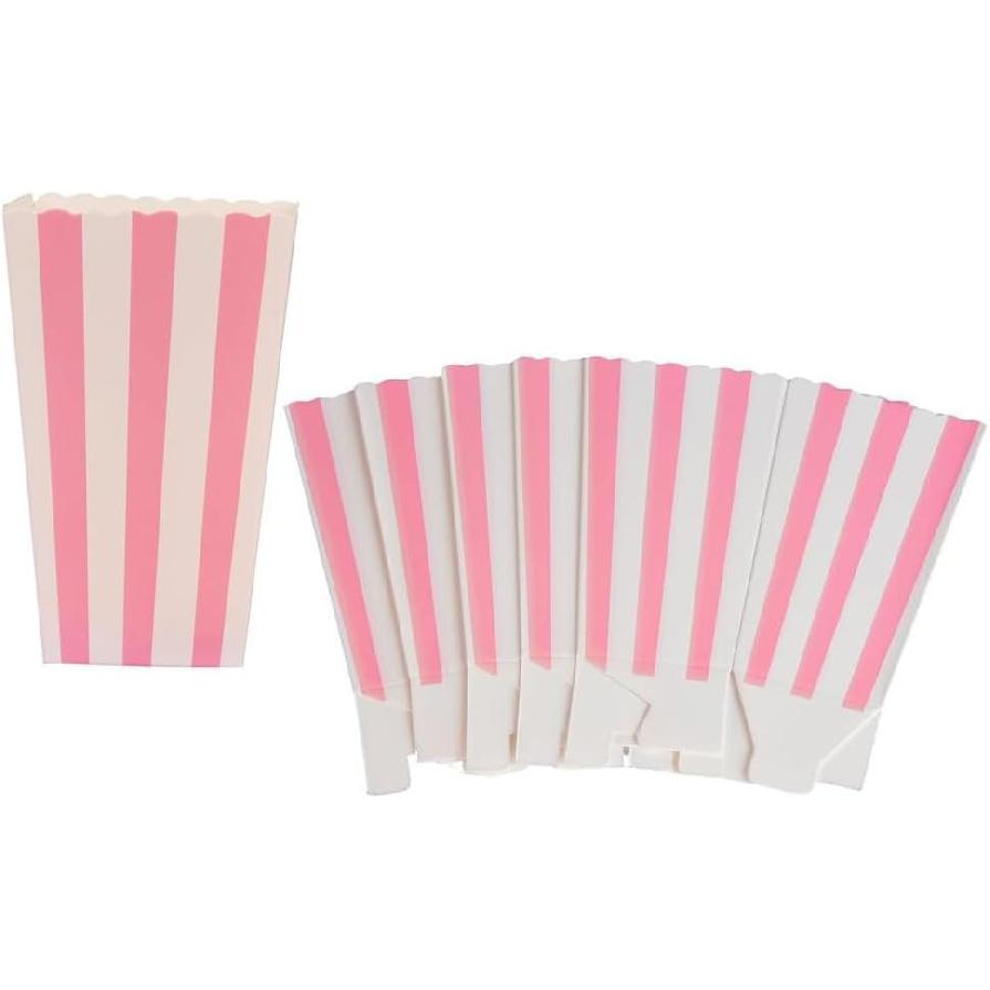 Crystallove 24pcs Striped Paper Popcorn Boxes for Party Favor Supplies (Pink)