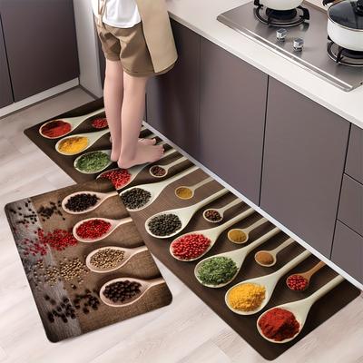 1 pz Spezie Stampato Tappeto da Cucina Morbido Assorbente Anti-Fatica Antiscivolo Lavabile in Lavatrice Impermeabile Tappetino per Soggiorno Camera da Letto Lavanderia Cucina