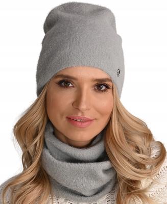 Grey Women's Set Hat and Scarf with Alpaca Al1