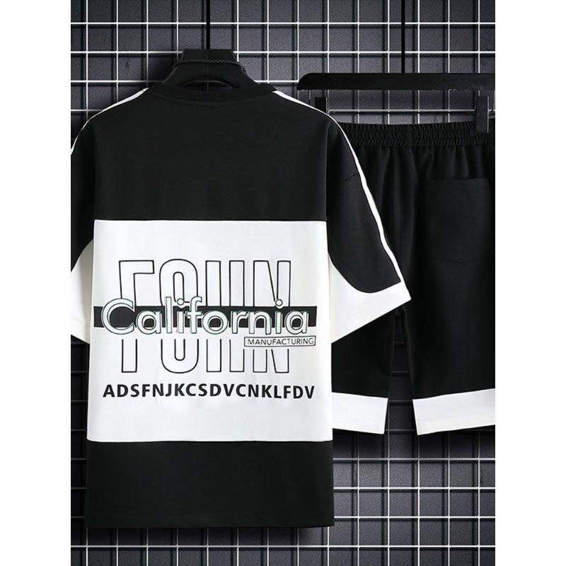 Summer Fashion Printed Short Sleeve T-shirt Set Men's Casual Relaxed Breathable High Quality Sports Two-Piece