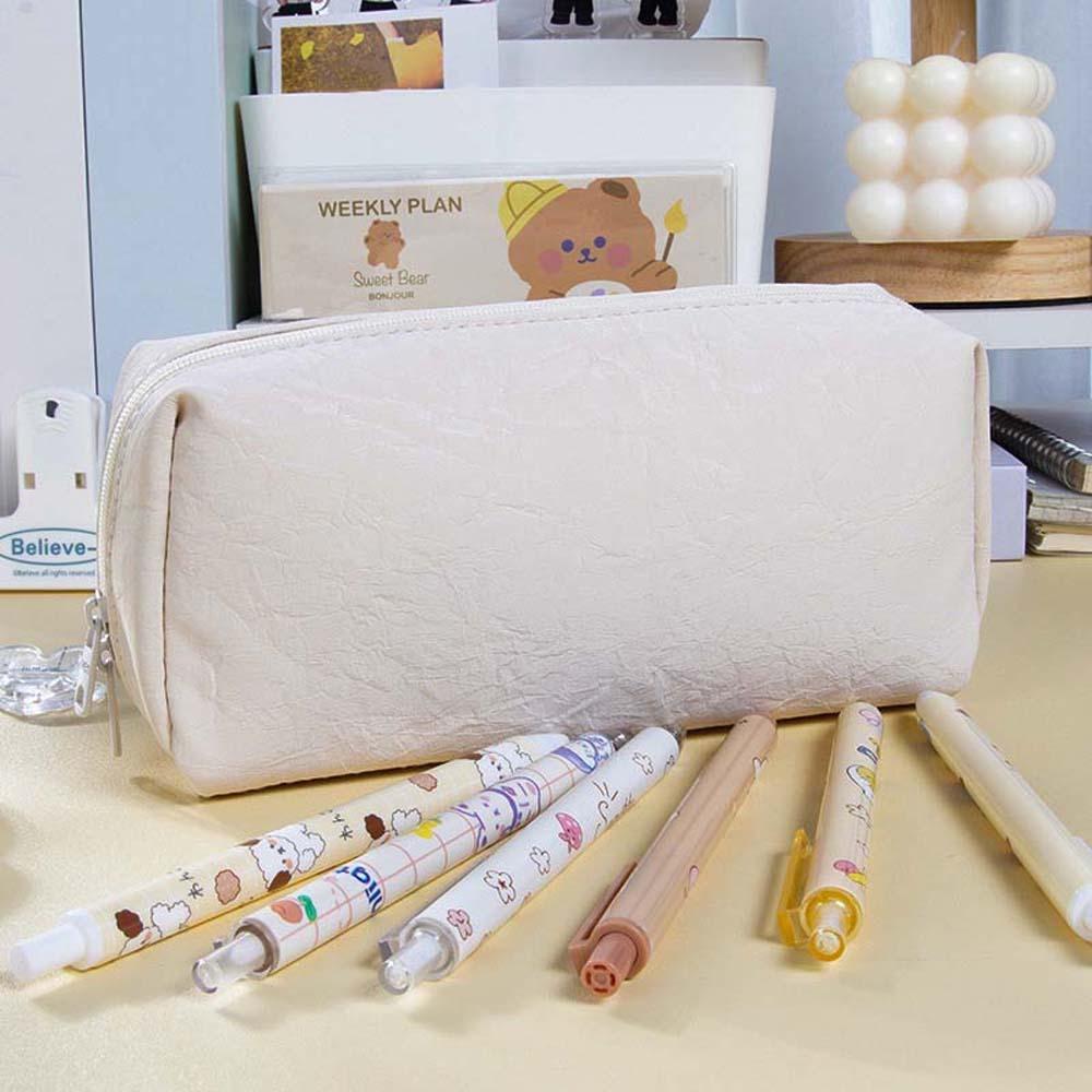 Korean Style Big Pencil Bag Desktop Storage INS Pencil Pouch Leather Stationery Bag  Stationery