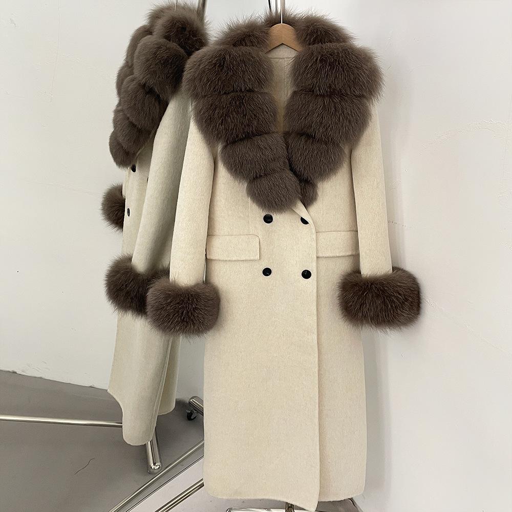 Atmosphere Detachable natural real fox fur collar wool coat women's new winter warm woolen coat