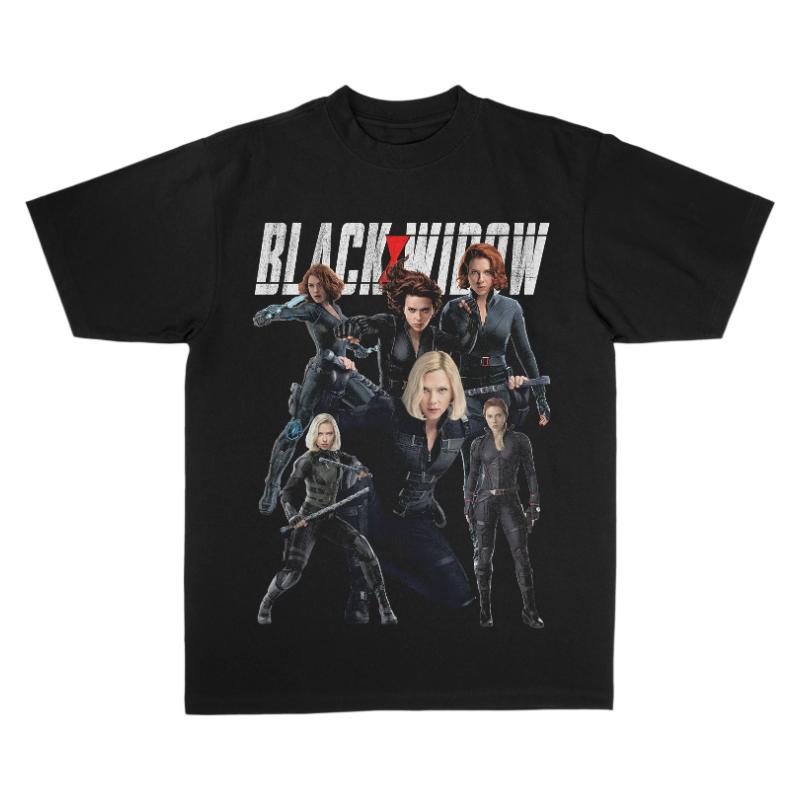 

Black Widow MultiSuit Marvel TShirt Oversized Heavyweight Cotton Vintage Streetwear Casual Crew Neck Short Sleeve Top M