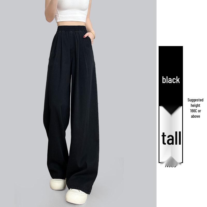 

Women s Tencel Black Denim Pants, Summer 2026: Lightweight Petite Style, Elastic Waist, Loose Wide-Leg with Good Drape. S (85-105 lbs)