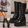 Fashion 2025 New Women's Boots Fashion Platform Leather Knight Boot Cosplay Punk Shoes Gothic Classic Ladies Black Heels Knee-High Shoes