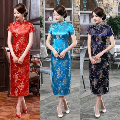 Cheongsam Broccato Retro Drago e Fenice: Abito da sera cinese taglie forti dimagrante per donna