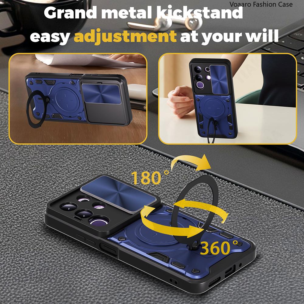 Slide Lens Armor Funda for Vivo Y29 4G Global Case for Vivo T4X 5G India Y300t China Case Magnetic Ring Kickstand Holder Cover