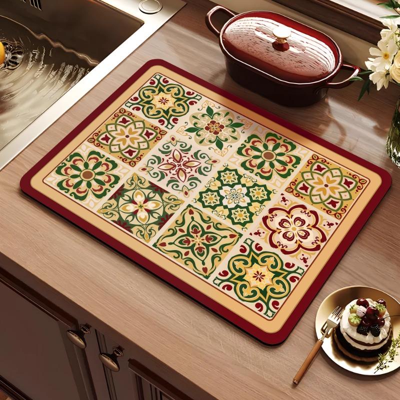 American retro kitchen countertop drain pad, diatomaceous earth absorbent pad, quick drying waterproof anti slip pad