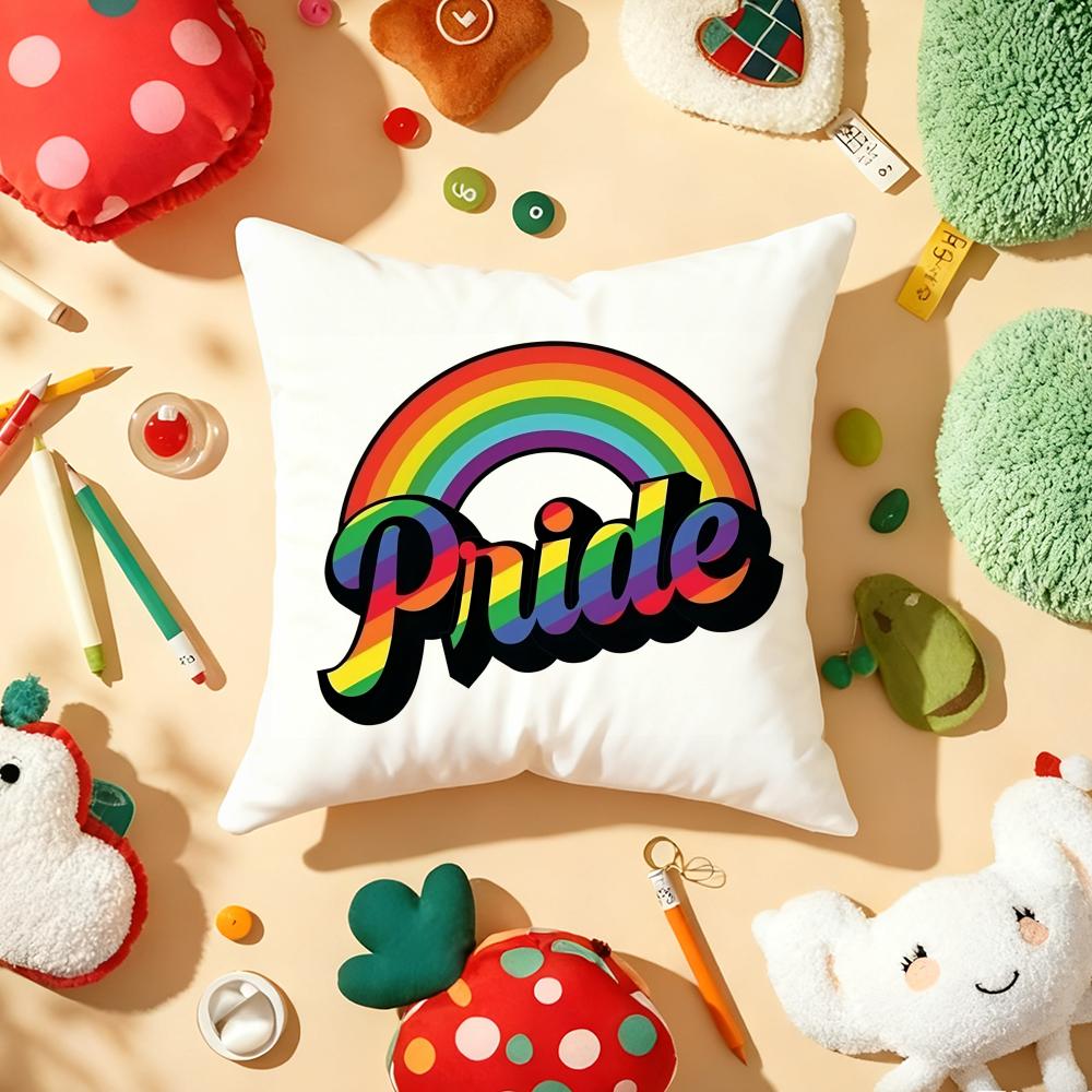 Pride Month Heart Cushion Cover Plush Fabric Soft Double-Sided Printed Sofa Warm Winter Home Child Gift Pillow Case