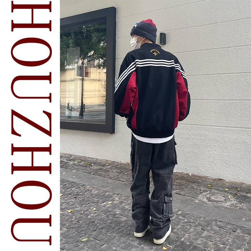 Vintage Patchwork Pullover Korean Harajuku Design Polo Neck Sweatshirt Streetwear Long Sleeve Sweatshirt Oversized Tops Y2k Style