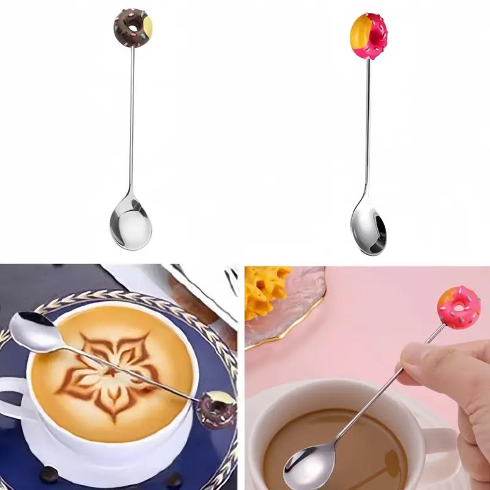 Colorful Designs Coffee Spoons Stainless Steel Salad Mixing Spoon Perfect Donut Spoon  Restaurant