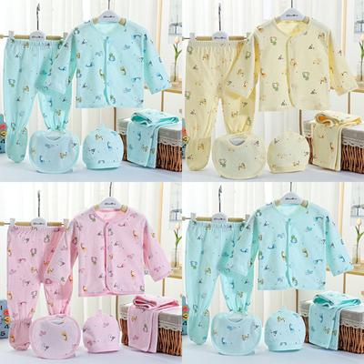 Newborn Baby Boys Girls Cartoon Long Sleeve Tops+Hat+Pants +Bib Outfits Set