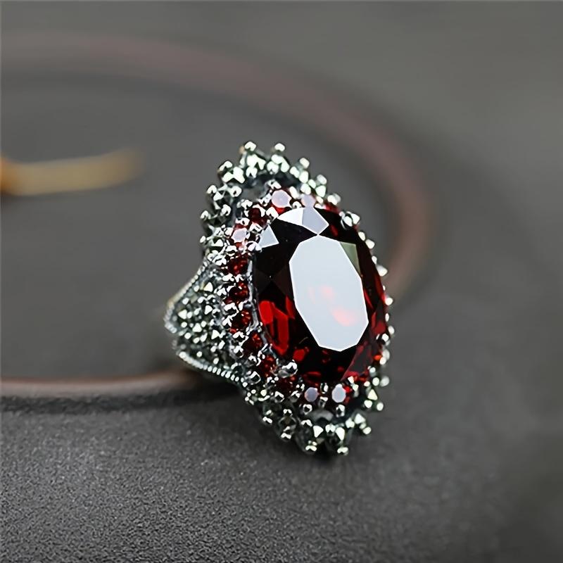 Retro Exaggerated Design Elegant Women's Fashion Oval Artificial Synthetic Red Garnet Ring Classic Design Women's EngaSynthetic Gemstoneent and Propos