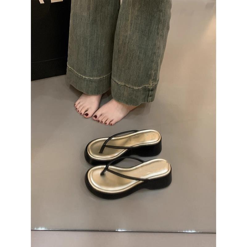 Internet celebrity fashion trend toe flip-flops shoes women summer wear flat bottom thick bottom holiday leisure beach