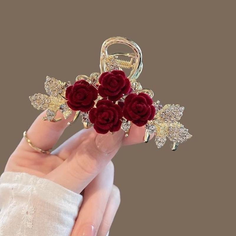 French Rose Hair Clip, Versatile and Stylish Women's Hair Clip, Metal Hair Bun Shark Clip Hair Accessory