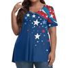 Women's Fashion Casual V-Neck Pullover Short Sleeve Large Size Independence Day Printed T-Shirt Top