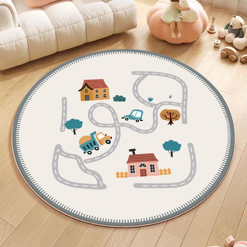 Cartoon Animal Faux Cashmere Rug - Cute Round Bedside Mat for Bedroom, Living Room, or Children's Playroom